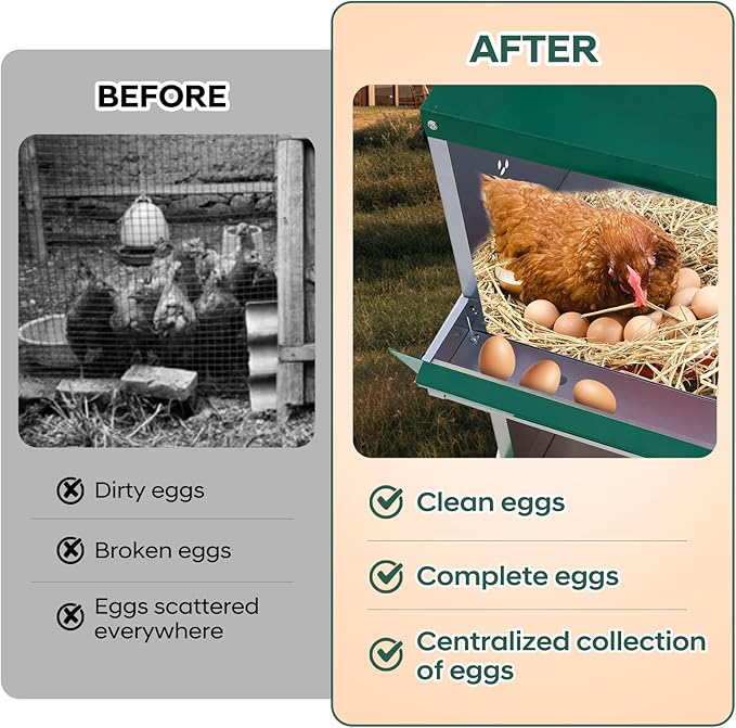 GarveeLife Chicken Nesting Box, 6 Compartments Nesting Box for Chickens, Two-Tier Galvanized Steel Chicken Egg Laying Box with Large Vented Holes Wall Mounting for Easy Egg Collection