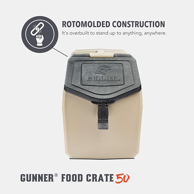 GUNNER 50 lbs Dog Food Storage Container - Waterproof & Airtight Pet Food Bin - Multi-Purpose Container for Dry Food, Corn, Chicken Feed, Treats, Bird Seed, & More - Tan