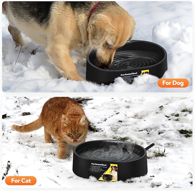 Heated Water Bowl for Dogs and Cats,Large Heated Dog Bowl with Chew Resistant Power, Waterproof Heated Pet Bowls for Outside in Winter,Provide Warmable Water for Dogs, Cats,Birds, (Black