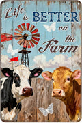 Farmhouse Tin Sign Life Is Better On The Farm Rustic Metal Wall Art Decor For Home Kitchen Farm Barn Vintage Cow Sign 8x12 Inch