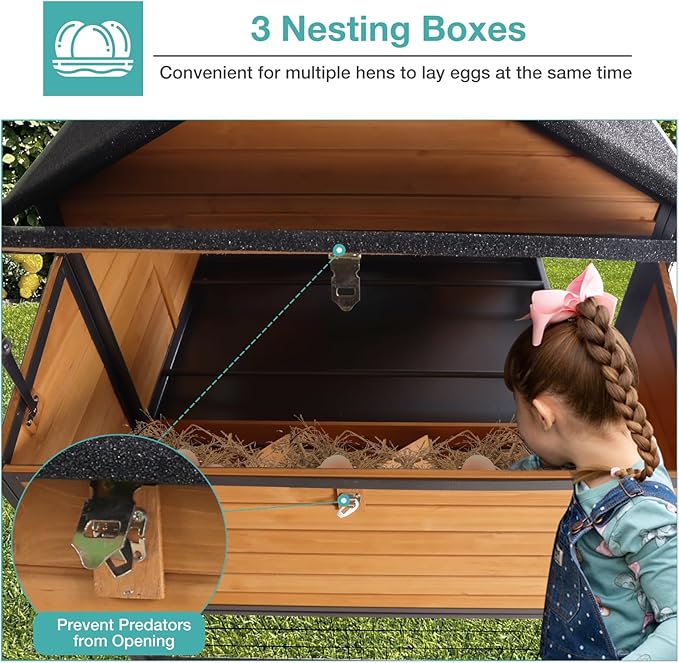 Mobile Chicken Coop,Large All-Steel Frame Hen House for 6-8 Chickens Poultry Cage with Nesting Box Metal Run,Waterproof Rain Cover Duck Coop