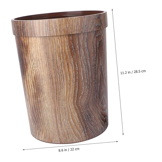 VICASKY Retro Trash Can Ornament Container Metal Storage Baskets Lip Gloss Containers Small Trash Can Rubbish Bin Wood Grain Wastebasket Garbage Bin Living Room Garbage Brown