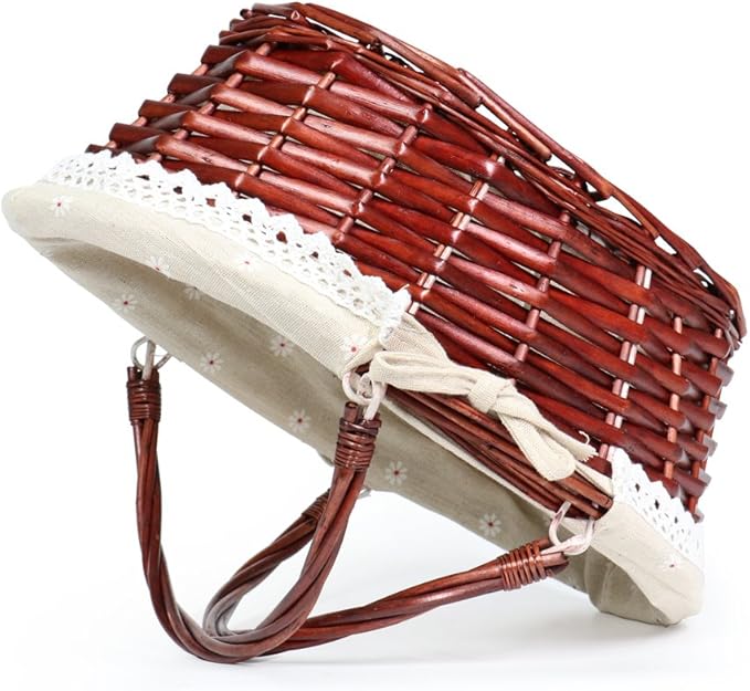 MEIEM Wicker Gift Baskets Empty Oval Willow Woven Picnic Cheap Easter Candy Storage Wine Basket with Handle Egg Gathering Wedding Basket (Brown)