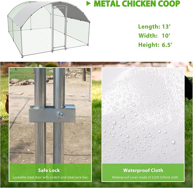 Large Metal Chicken Coop Walk-in Poultry Cage with Water-Resident and Anti-UV Cover Duck Rabbit Cat House Outdoor Chicken Run Pen with Round Roof