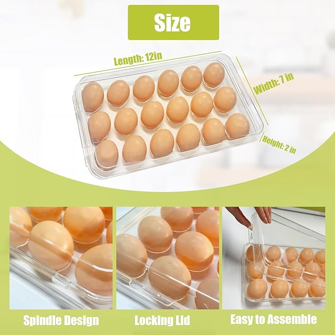 Egg holder for fridge - deviled egg containers with lid, Clear Stackable Plastic Egg Holder, Space-Saving 36 Egg refrigerator Organizer (Clear, Pack of 02)