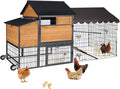 85.6" Chicken Coop with Wheels and Large Run, Heavy Duty Metal Frame Wooden Hen House for 4-6 Chickens, Mobile Poultry Cage with 3 Nesting Boxes, Waterproof Asphalt Roof & Anti-Predator Locks