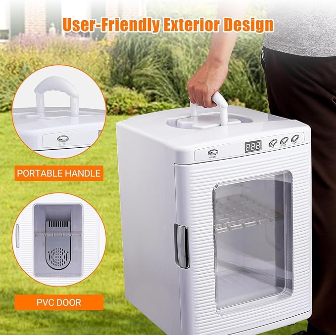 25L Reptile Incubators for Hatching Eggs, Digital Science Lab Incubator,Cooling and Heating 10-60°C, 12VAC/110VDC Dual-Power Small Portable Incubator for Laboratory, Home, Vehicle, White