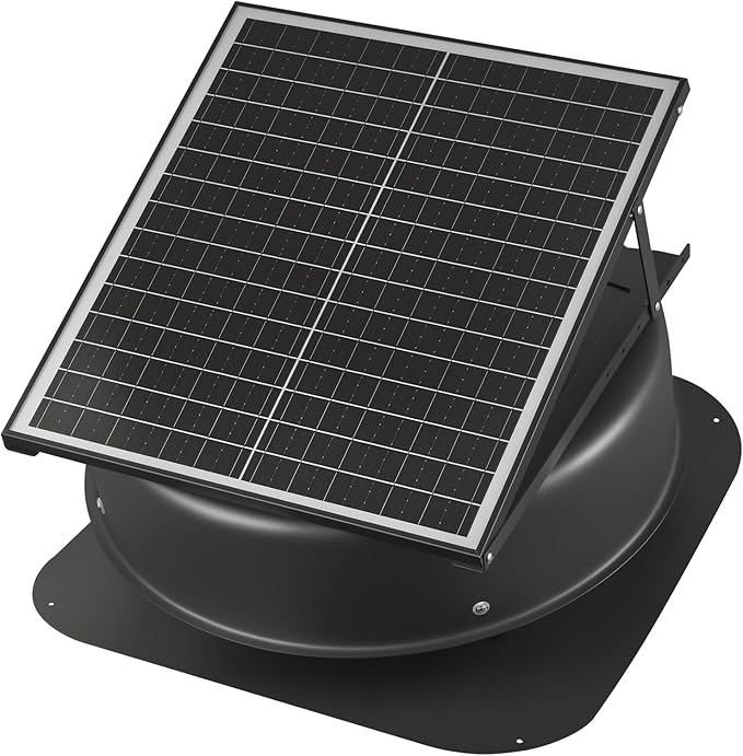 VEVOR 42W Solar Attic Fan, 2800 CFM Smart Roof Vent Built-in Temperature Sensors with Remote Control, Low-Noise & Weatherproof for Attic, Garage, RV Ventilation