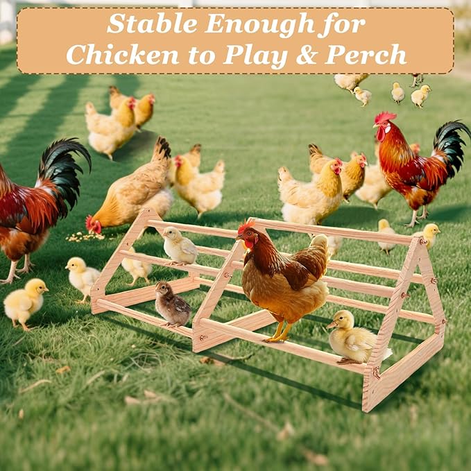 Chicken Perch - Chicken Roosting Perch with Natural Solid Wood, Hand-Polished Freestanding Design for Birds, Chicks & Parrots | Chicken Perch for Coop Accessories(Large, Extra-Long Triangle)