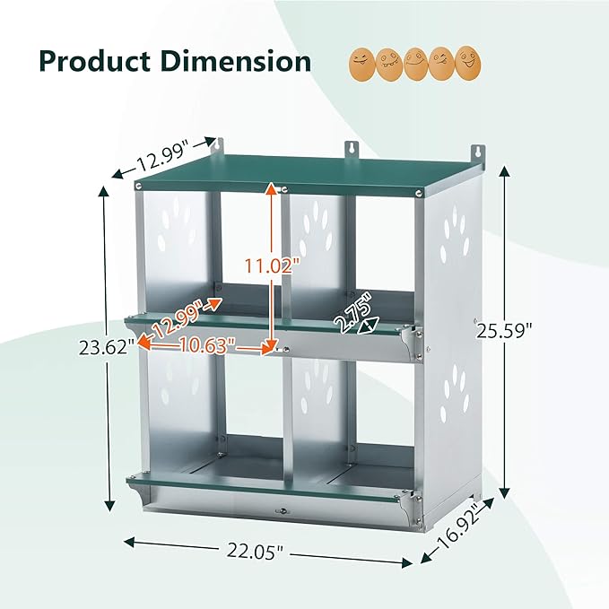 4 Compartment Chicken Nesting Boxes, Metal Nesting Boxes Wall Mount Chicken Egg Laying Box for Different Chicken Breeds (4 Holes)