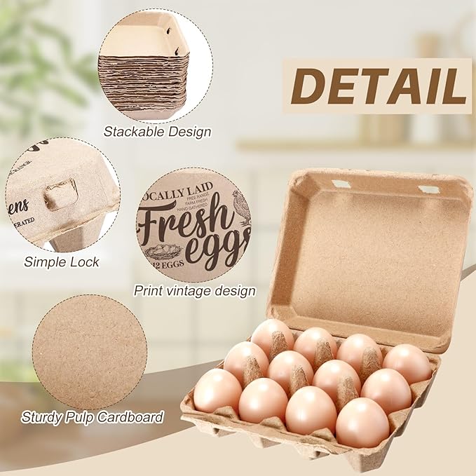 Zhanmai 25 Pcs Natural Paper Pulp Egg Cartons Blank Bulk Square Chicken Egg Cartons 12 Count Dozen Vintage Classical 3 x 4 Style Cardboard Egg Tray for Family Farm Market Storing
