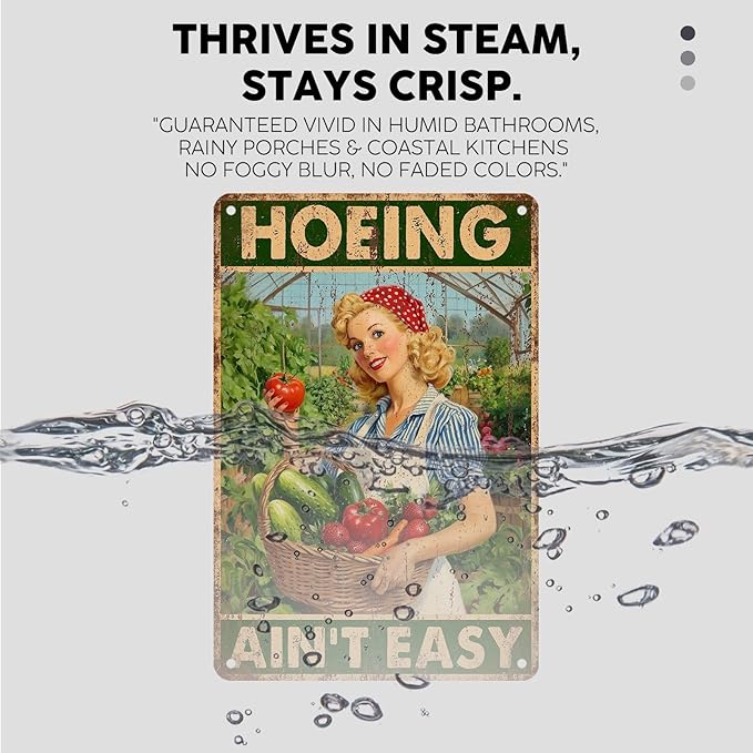 Vintage Garden Tin Sign Hoeing Ain't Easy Retro Gardening Metal Sign Funny Nostalgic Rustic Wall Decor For Home Farmhouse Farm Yard Outdoor Cafe Kitchen 12 * 8In
