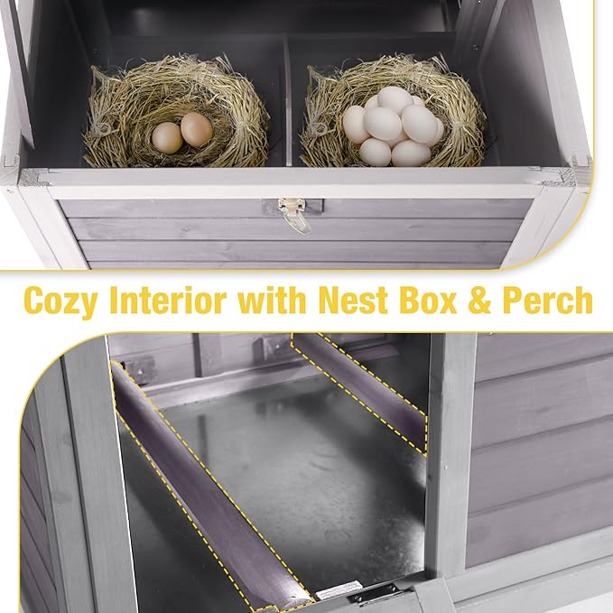 Chicken Coop with Nesting Box & Leak-Proof Tray – Outdoor Wooden Poultry House for Chickens, Rabbits, Ducks