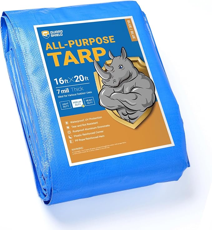 GUARD SHIELD Blue Tarp Waterproof 16x20 Feet Medium Duty All Purpose Poly Tarps Cover 7mil