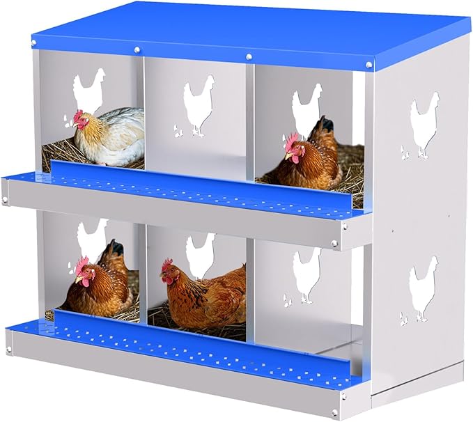 6-Panel Galvanized Steel Nesting Box for Chicken Coop - Removable Drop Tray & Ventilation - Easy Clean Laying Box for Hens, Ducks - Rustproof Design Protects Eggs