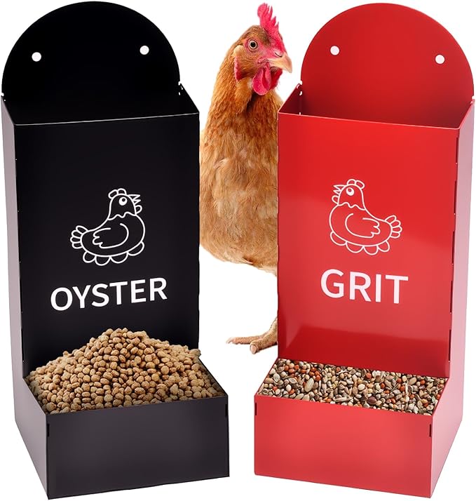 2 Pack Chicken Oyster Shell Feeder and Grit Device, Corner Chicken Feeder, Coop Accessories, Suitable for Hens and Chicks (Black+Red)
