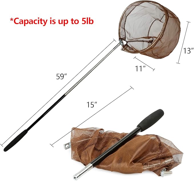 RESTCLOUD Bait Net and Fishing Landing Net with Telescoping Pole Handle Extends to 59 inches