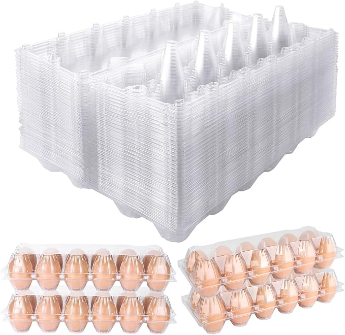 MIVIDE Plastic Egg Cartons Bulk, 36 Packs Empty Clear Plastic Egg Carton Holds Up to 12 Eggs, Reusable Chicken Egg Tray Holders for Family Pasture Chicken Farm, Business Market Display, Storage