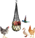 Chicken Vegetable String Bag, Poultry Fruit Holder Chicken Cabbage Feeder Treat Feeding Tool with Hook for Hens Chicken Coop Toy for Hen Goose Duck Large Birds (Black)