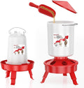 2-in-1 Chick Starter Set: 0.8 Gal Feeder & 0.4 Gal Waterer with Adjustable Legs for Baby Chicks, Includes Scoop, Hanging Hooks, Anti-Drown Design - BPA-Free Plastic (Red)