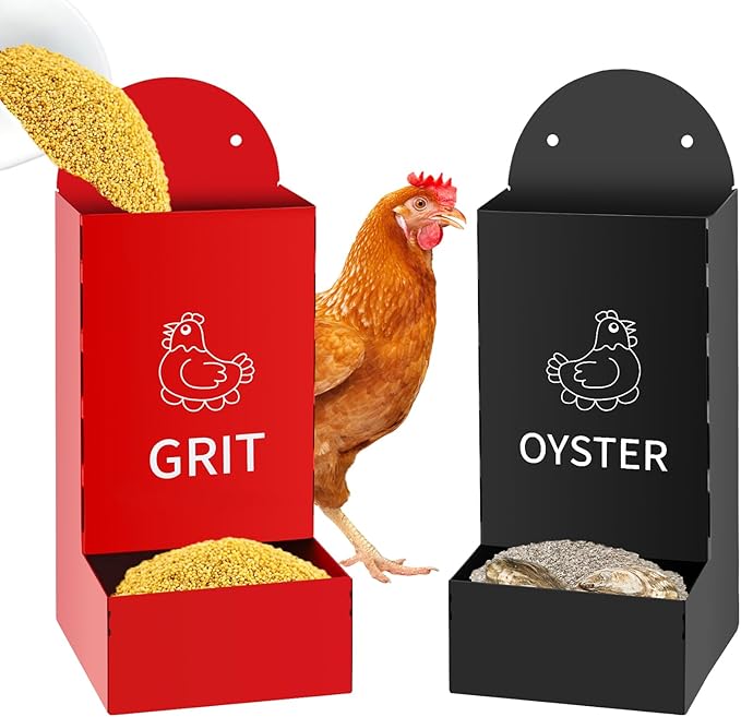 2-Pack Metal Chicken Grit and Oyster Shell Feeder with Drainage Holes -Perfect Backyard Coop Accessory