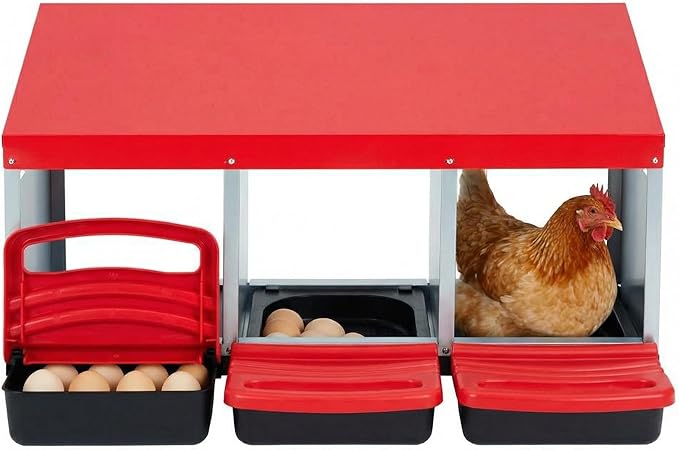 Chicken Nesting Box, 3 Hole Compartments Chickens Egg Laying Nest Boxes for Hens, Metal Chicken Egg Laying Box, Roll Out Egg Collection, Cleanable Pull Out Hen Roosting Boxes Wall Mount, Vented