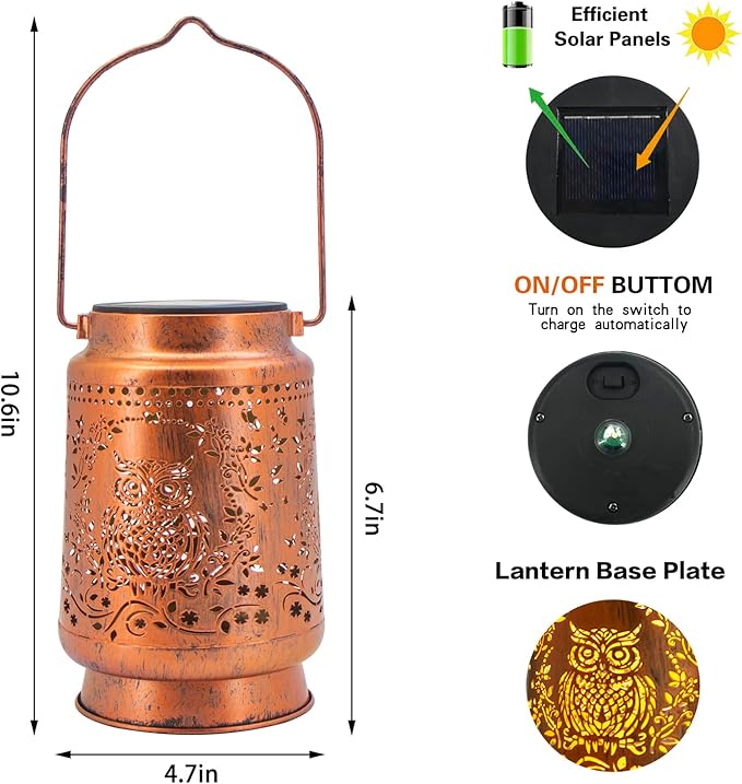 Solar Lanterns Outdoor Garden Decor,Birthday,Retirement Owl Gifts for Women, Mom, Grandma, Friend, Thanksgiving, Decorative Waterproof Hanging LED for Yard, Patio, Lawn, Landscape, Backyard