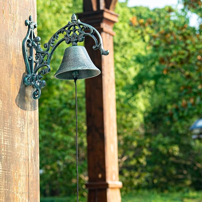 Sungmor Large & Loud Farmhouse Dinner Bell Outside Wall Mounted Electroless Doorbell, Front Door Shop Entrance Porch Antique Decorative Hanging Bell, Indoor Outdoor Pretty Wall Ornamental Hand Bell