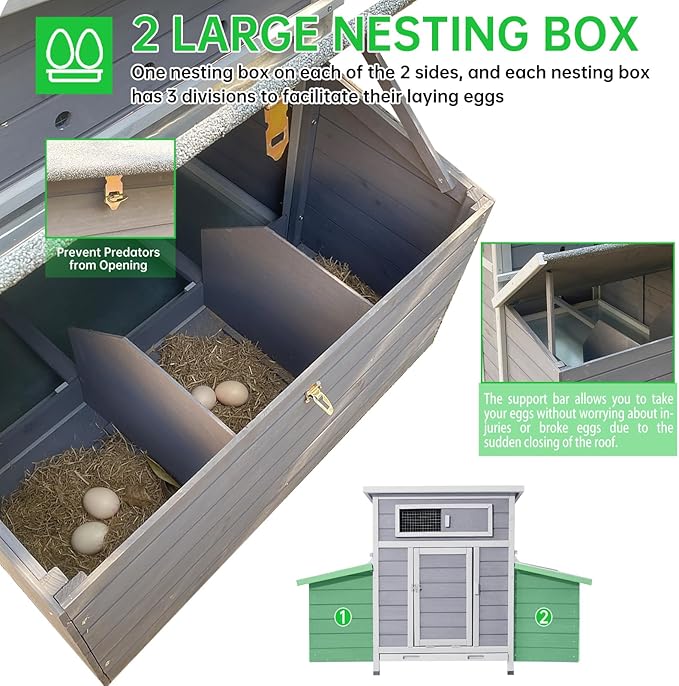 Chicken Coop, 58" Wooden Chicken Coop with 2 Sides Large Nesting Boxes for 4-6 Chickens, Poultry Hutch Rabbit Cage with No-Slip Ramp & Pull-Out Tray for Outdoor Farm Yard (Dark Grey)