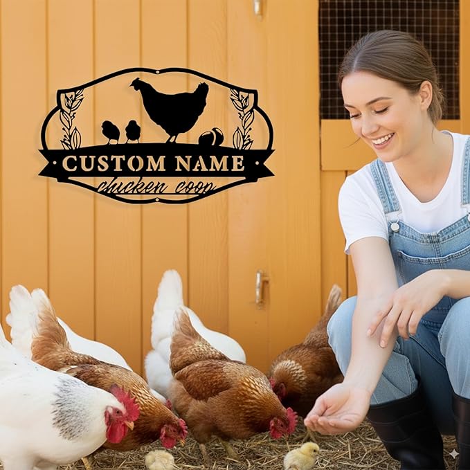Custom Chicken Coop Metal Sign, Personalized Chicken Coop Sign for Outside, Custom Metal Hen House Farm Signs, Chickens Hen House Farmhouse Wall Art Decor