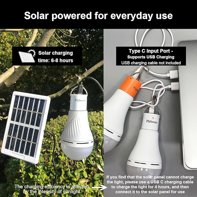Portable Solar Light Bulbs with Auto On Off Mode for Indoor Home and Chieken Coop, Solar LED Bulb Lights for Camping Tent Emergency, 2-Pack