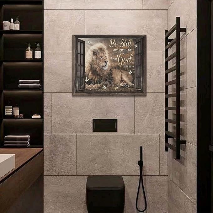 banonaty Lion Wall Art Rustic Farmhoues Christian Decor Of Judah Pictures Canvas Prints Artwork Inspirational Psalm Scripture Gifts Home Decorations For Bathroom Kitchen Office Framed 20''x16''