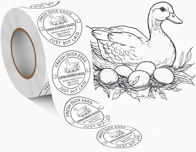 Louise Maelys 2Inch 500 Pcs Farm Fresh Duck Egg Stickers Unwashed Duck Egg Carton Labels - Market Egg Handling Sticker for Poultry Farms, Farmers Markets & Organic Produce