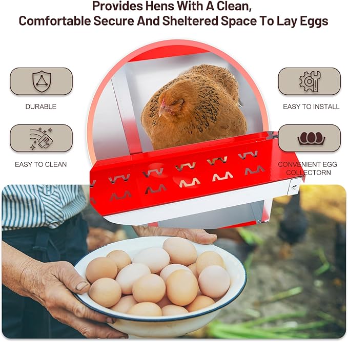 Confote Two-Tier Chicken Nesting Box, 8 Compartment Egg Laying Box, Galvanized Steel Laying Boxes with Lid Cover