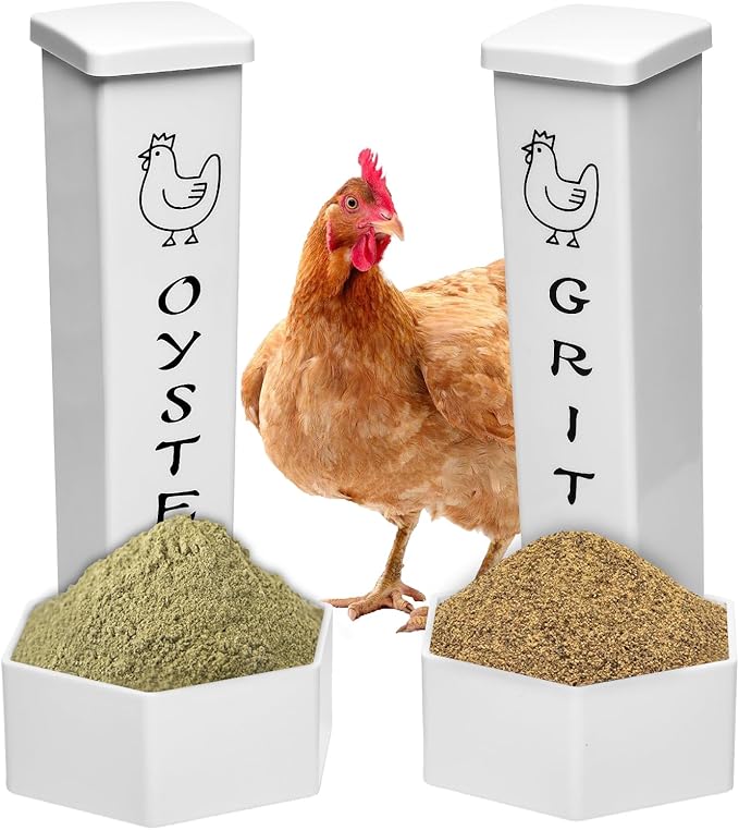 2Pack Chicken Grit Feeder, Oyster Shell Feeder with Lid, Hanging Gravity Chicken Poultry Feeders Trough, Coop Accessories Supplies