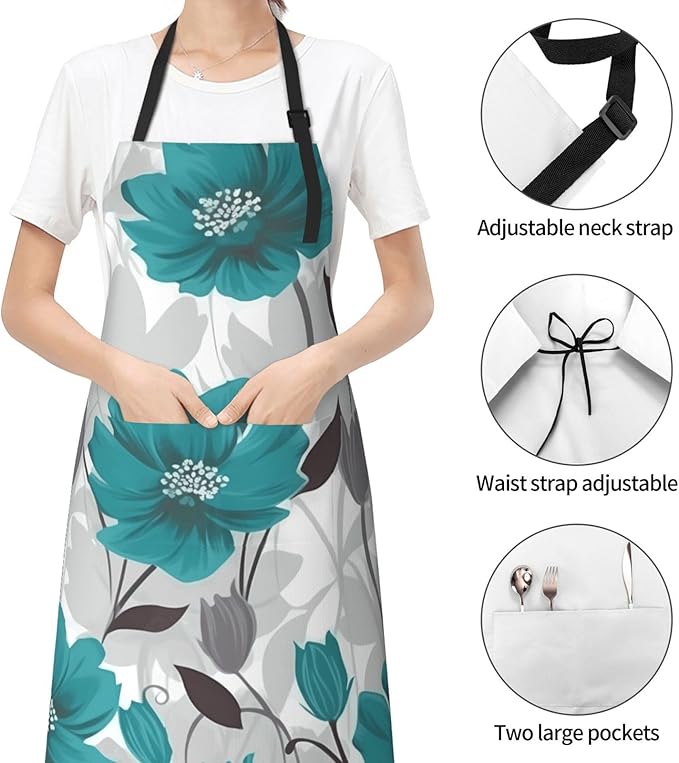 Aprons for Women with Pockets Waterproof Apron Adjustable Bib Turquoise Blue Gold Marble Apron Chef Apron