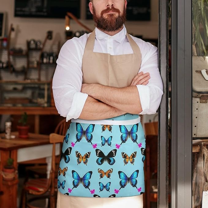 Short Aprons for Servers Unisex Chef Works Waitress Apron with 3 Pockets