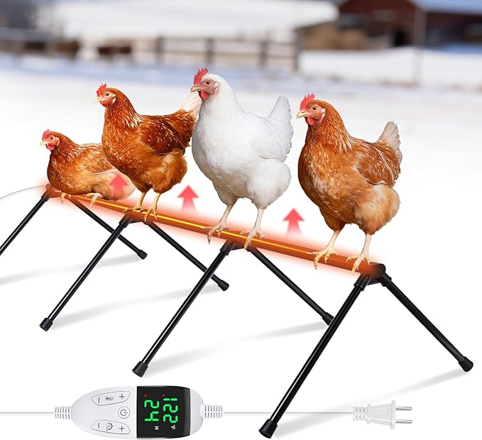 Heated Chicken Perch for Winter Thermo Heated Roosting Bar for Chickens Adjustable Temperature Heated Perch for Chicken Prevents Frozen Toes, Overheat Protection Chick Warm Coop Accessories