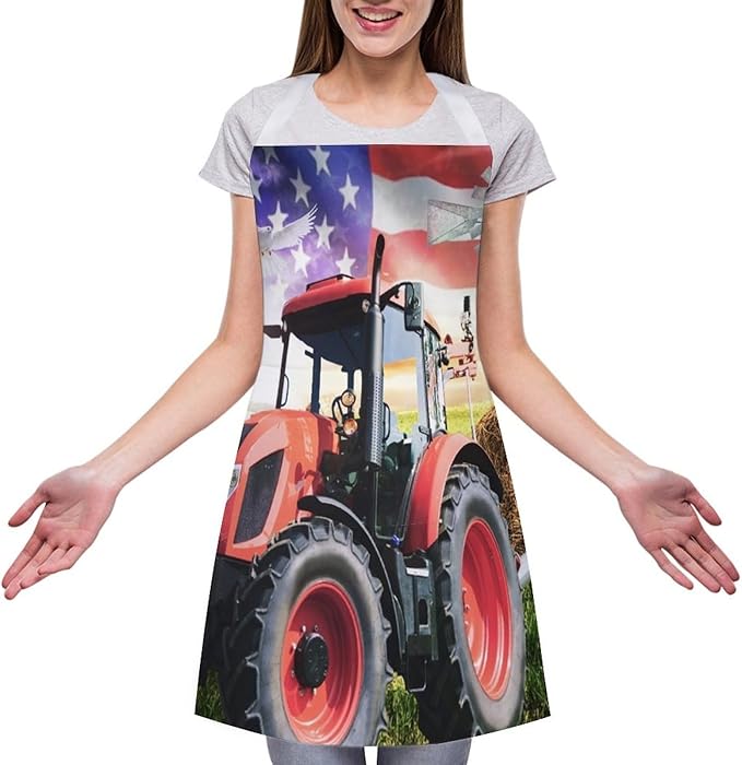 Vintage Watercolor Old Tractor Kitchen Apron, Oil Painting Western Farmhouse Harvest Farm Sunflower Tractor Apron