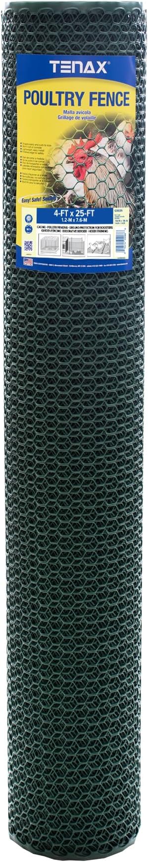 Tenax Poultry Fence - Durable Plastic Poultry Fencing - 4 ft x 25 ft - Green Plastic