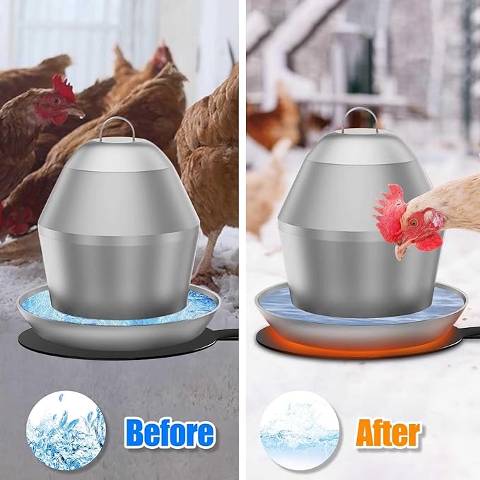 Heated Chicken Waterer Base, 6" Energy Saving Poultry Water Heater for Winter - Prevents Freezing for 1 to 5 Gallon Buckets, for Ducks, Geese, Turkeys, Chickens,2 PCS