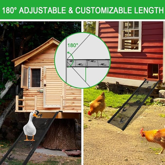 3 Piece Chicken Coop Ramp, Heavy Duty Chicken Ladder with Anti-Slip Ramp, Ladder Length Adjustable Poultry Ramp for Hens and Ducks Henhouse