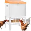 Chicken Feeder with Grille, 85LBS No Waste Chicken Feeder with 22 Ports, Powder-Coated Steel Feeder w/Waterproof Lid and Stainless Handles, 18”L x 15.1”W x 29.5”H