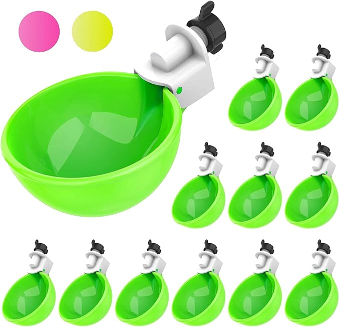 Lil'Clucker - Large Automatic Chicken Waterer Cups Suitable for Ducks, Geese, Turkeys, and Bunny Rabbit - Water Feeder Kit - Poultry Waterer (Green, 12 Pack)