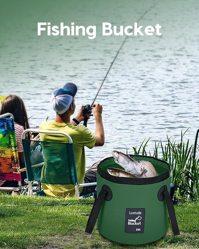 Luxtude Collapsible Bucket with Handle, Portable 5 Gallon Bucket for Camping, Fishing, Beach, Gardening, RV & Outdoor Emergency, Heavy-Duty & Ultra Lightweight Water Storage Container
