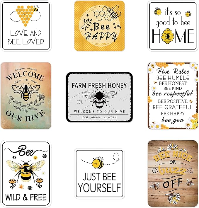 WERNNSAl 9PCS Bee Birthday Party Decorations - Honey Bee Signs Decoration for Kids Girls Farm Bee Birthday Party Funny Bumble Bee Hive Decor for Happy Bee Day Baby Shower Supplies Bee Sign Posters on Garden Home Yard Wall Decor
