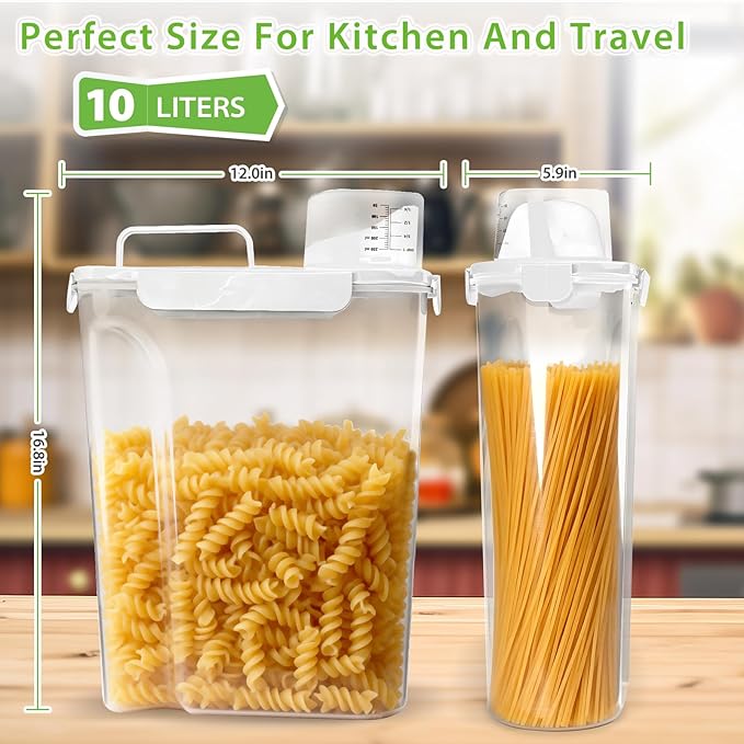 Rice Storage Container, 10 to 20lb Dry Food Airtight Dispenser, Pet Dog Cat Food Canister, BPA Free Clear Plastic Kitchen and Pantry Organization Bin for Oatmeal, Cereal, Pasta, Flour White