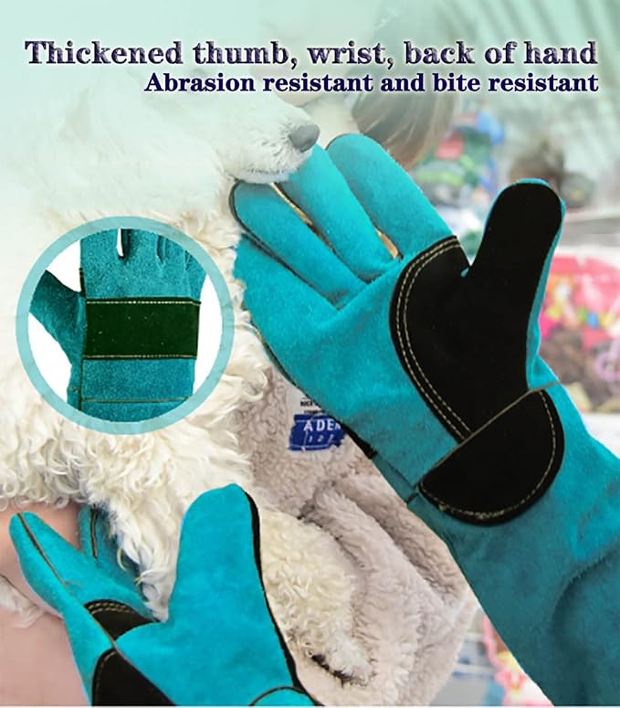 Animal Handling Glove Anti Scratch Protective Gloves for Training Dogs Cat Bird Snake Parrot Lizard Wild Animals Reptiles - Bite Resistant Gloves (Blue)