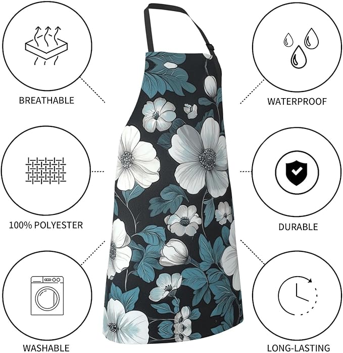 Kitchen Aprons for Men Women Waterproof Apron with 2 Pockets Skis on mountain Apron Adjustable Bib Aprons