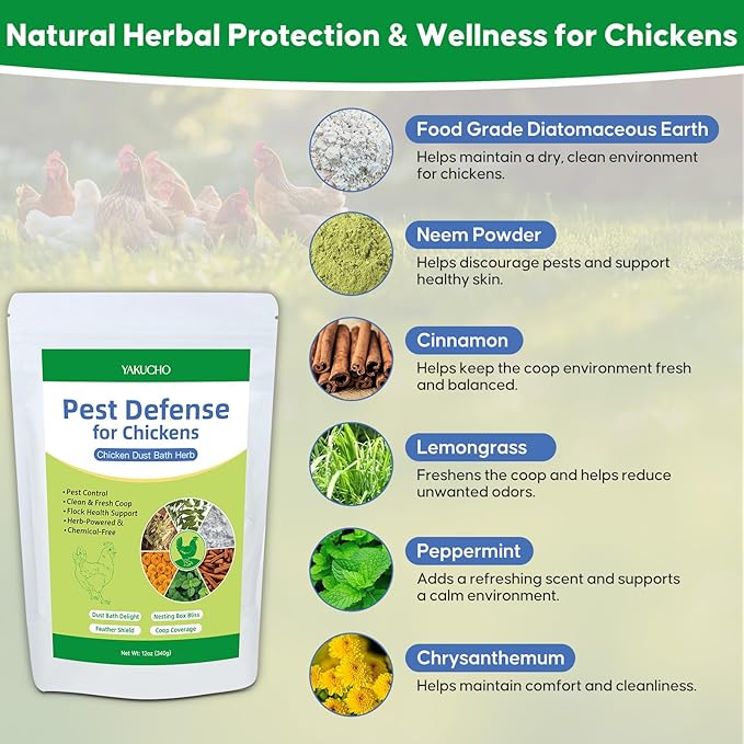 Dust Bath Herb Blend for Chickens, Feather Health Support Herbal for Chicken Coop Freshness, Natural Nesting Box Herbs for Bedding 12oz, Natural Herbal Dust Bath Powder for Hens Roosters